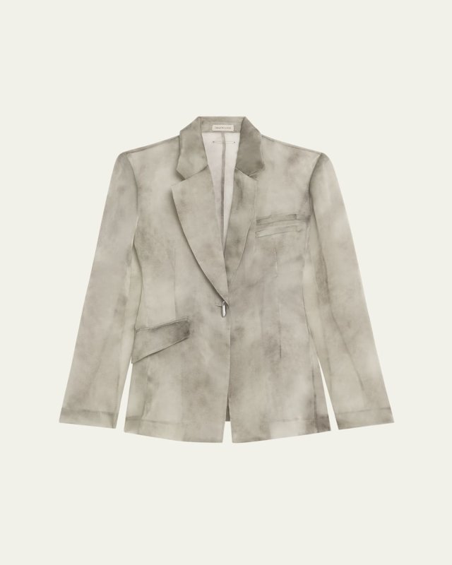 Single-Button Sheer Silk Organza Blazer